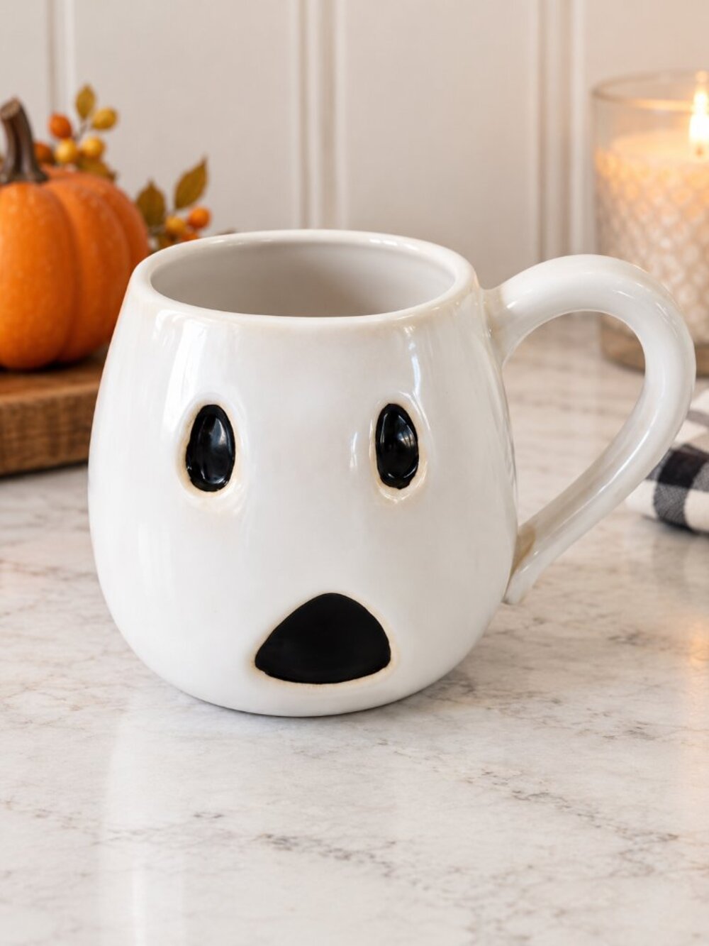 Pottery Barn White Ghost Mug Ceramic Halloween Coffee Cup
